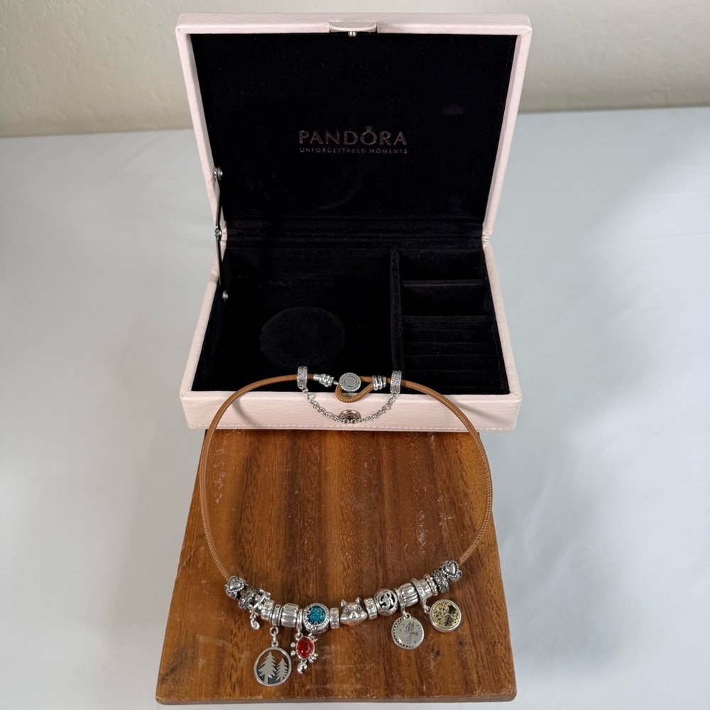 22PC Pandora Sterling 925 Silver Charm Necklace LOT Disney Retired w/ Storage